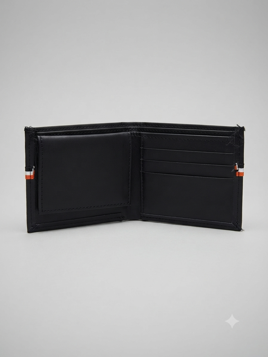 Cartera Caballero Negra con Detalle de Franja Blanco y Naranja