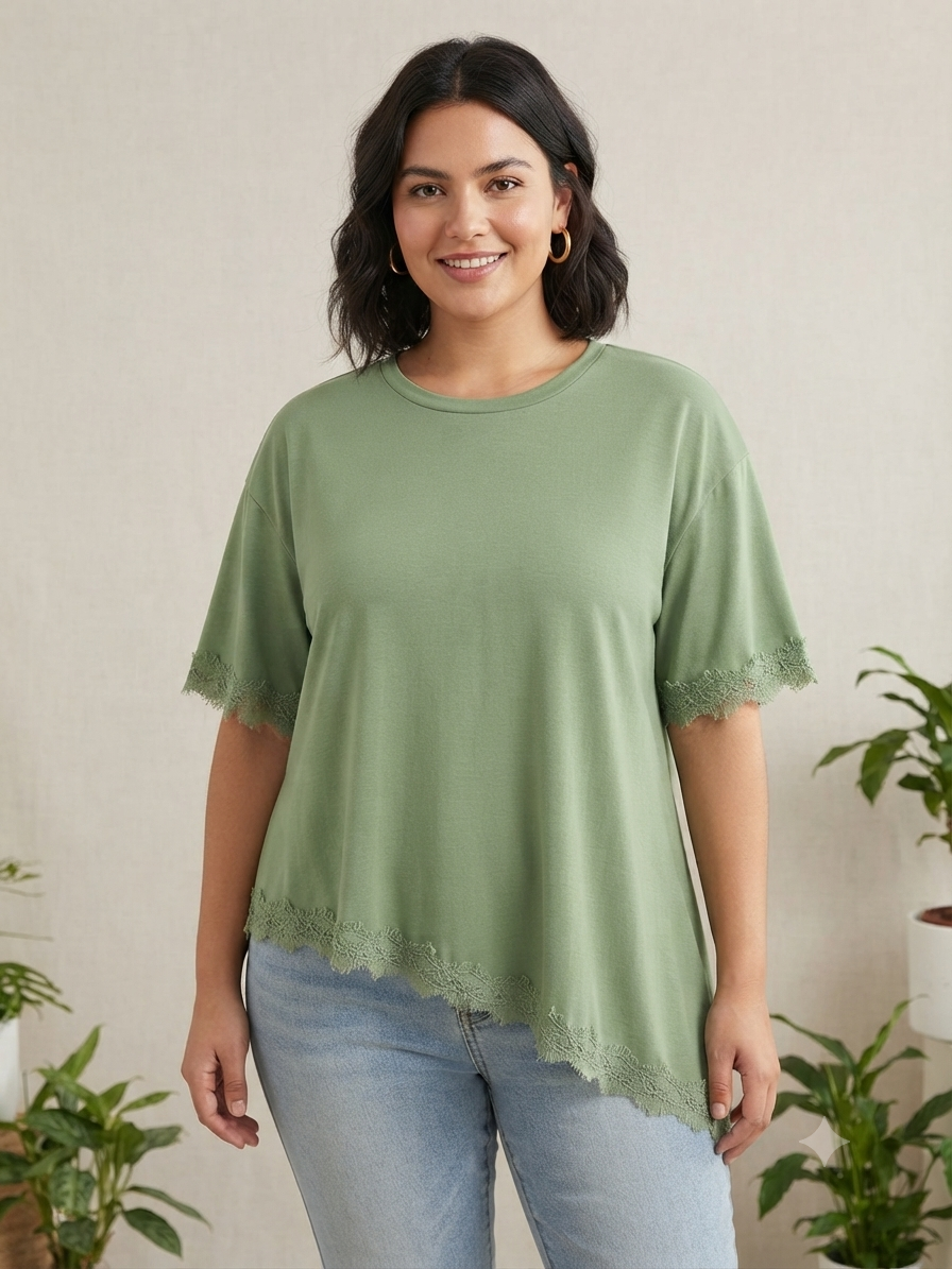 Blusa Dama Asimétrica Verde Salvia con Encaje