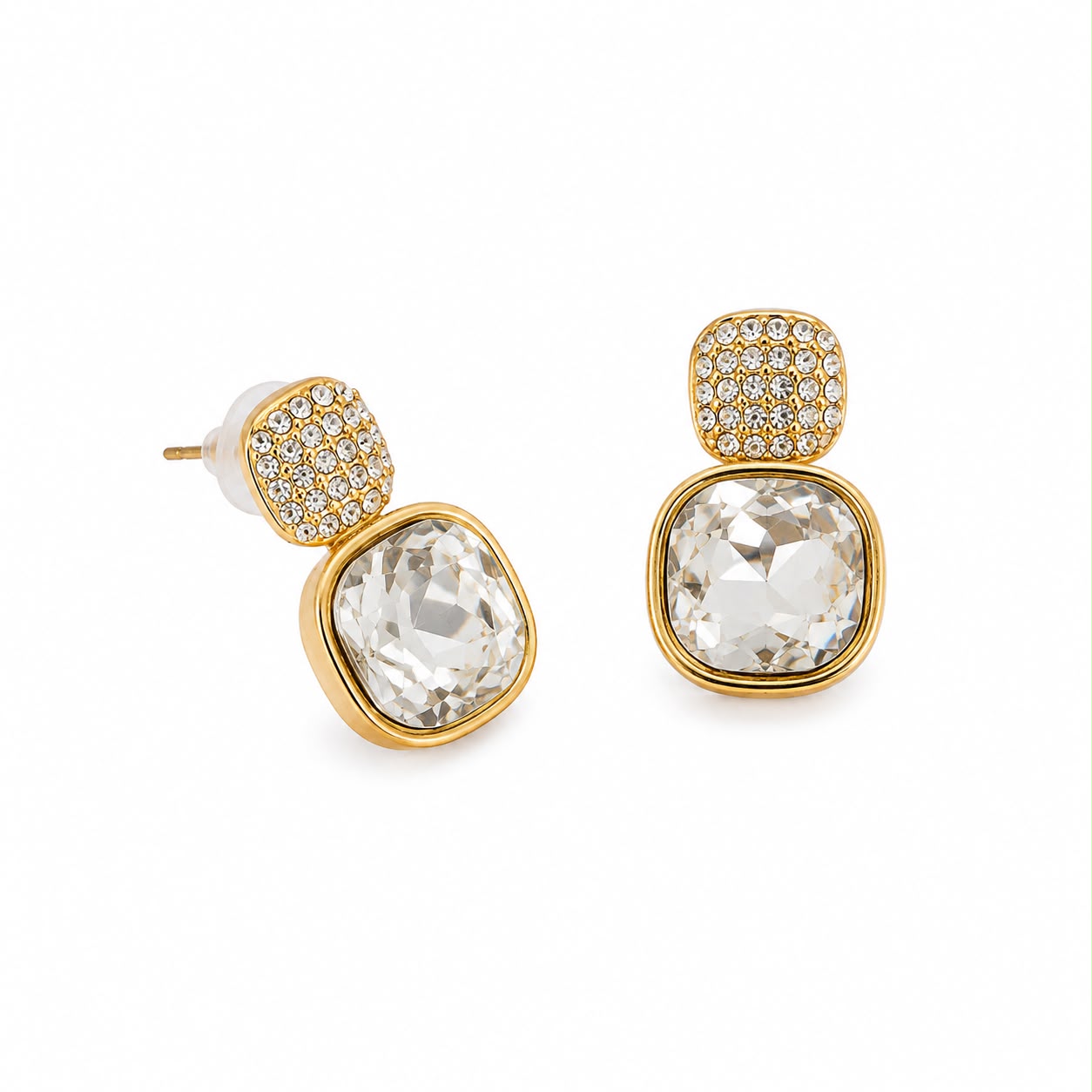 Aretes Dorados con Cristal Facetado ✨