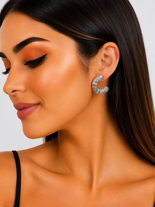Aretes Arracadas Plateadas Texturizadas ✨