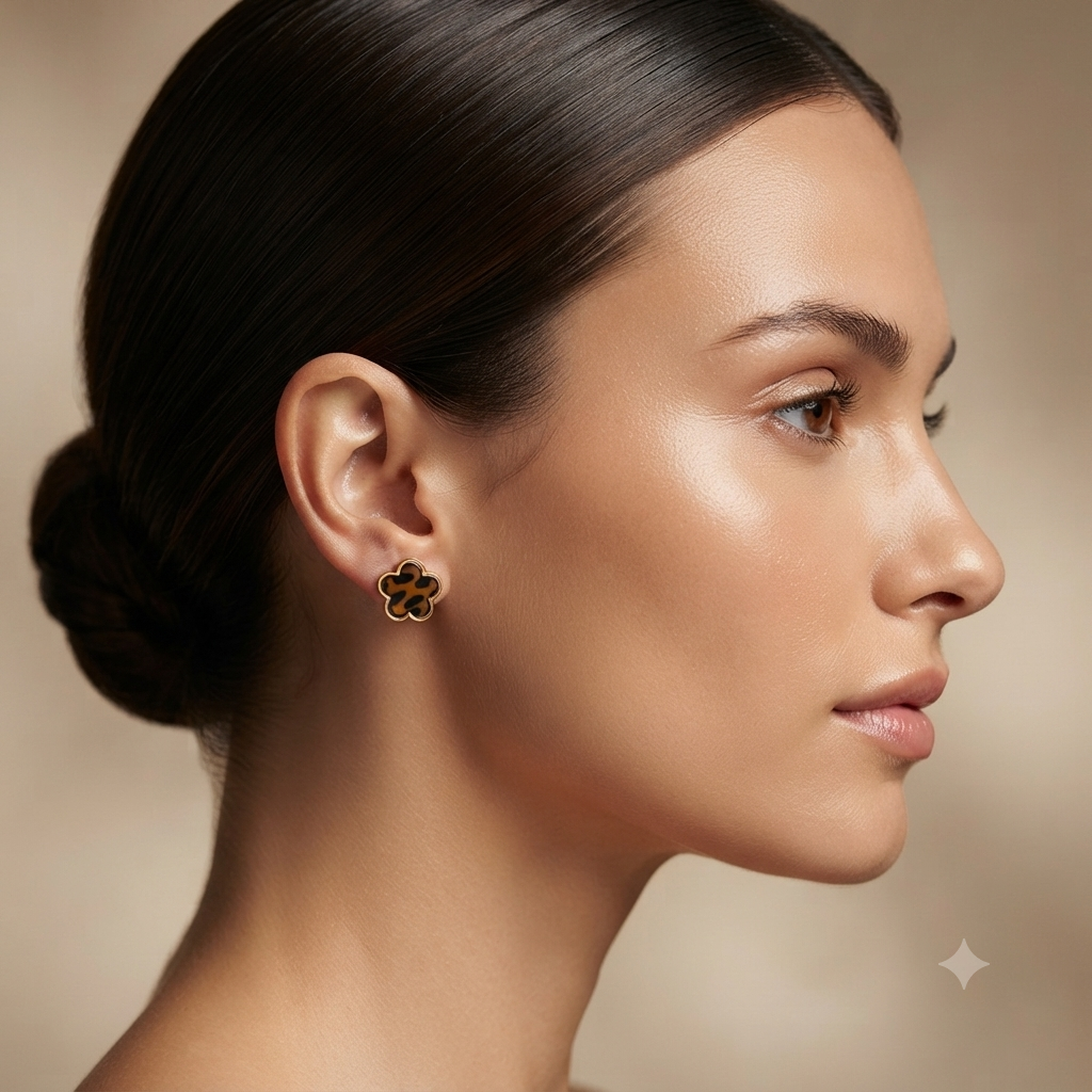 Aretes Flor Animal Print Dorados