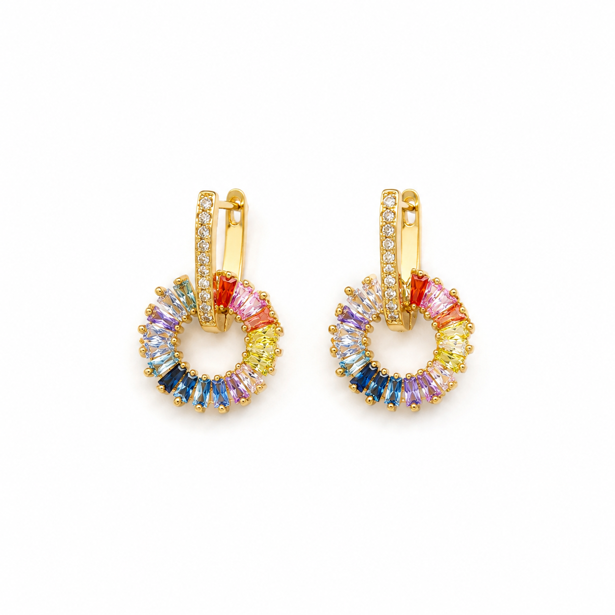 ✨ Aretes Dorados con Cristales Multicolor ✨