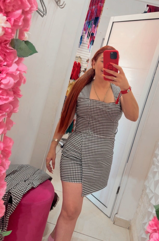 ✨ Vestido con short Corto Cuadros negro y blanco ✨