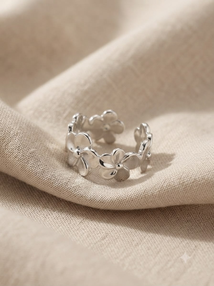 Anillo dama plateado diseño floral 🌸✨