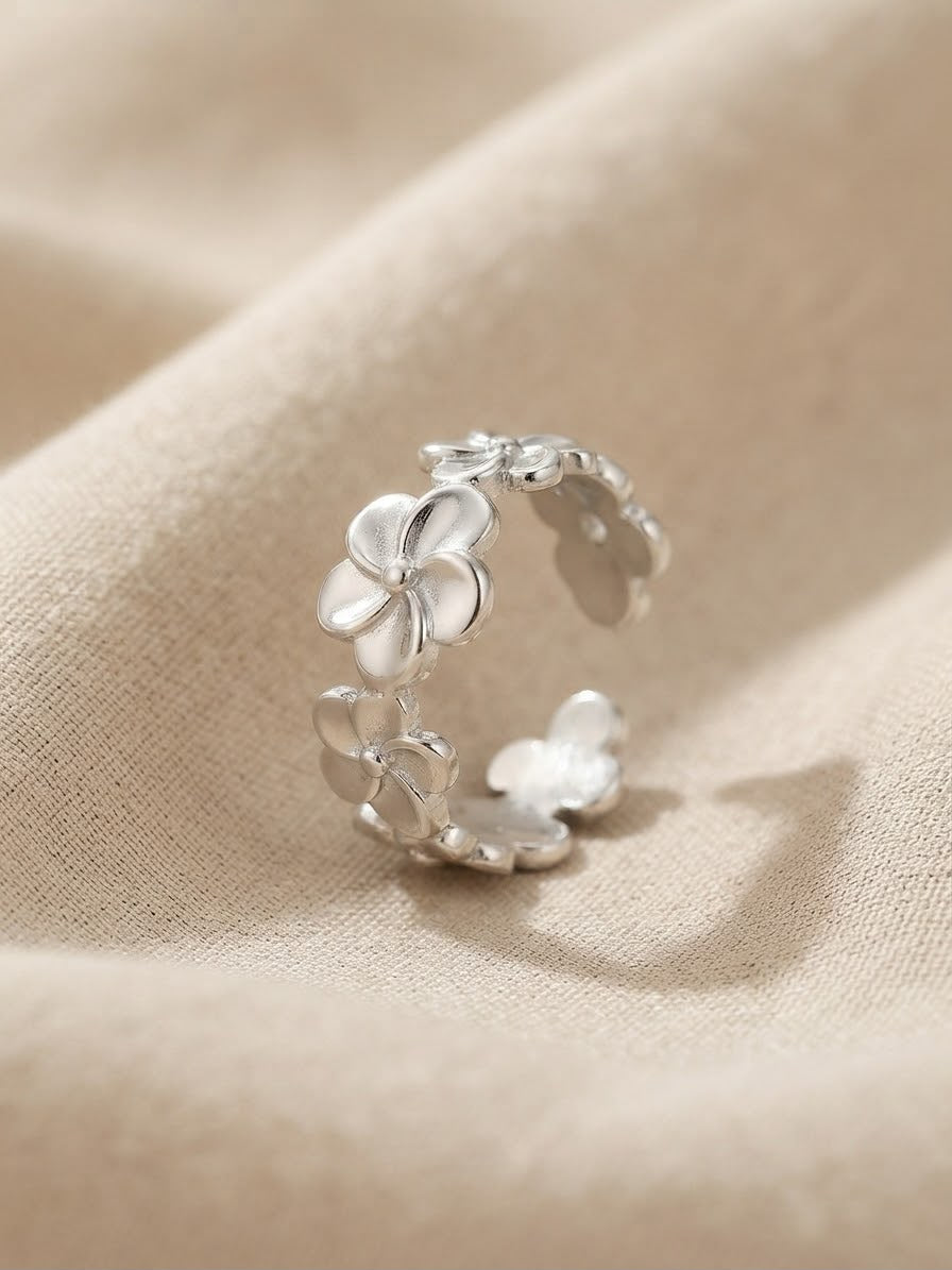 Anillo dama plateado diseño floral 🌸✨