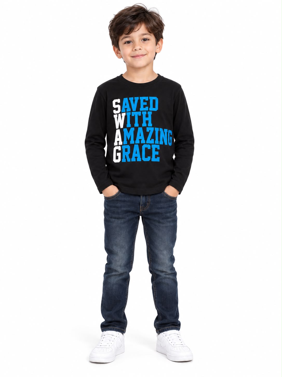 Playera niño manga larga negra estampada 💙🖤