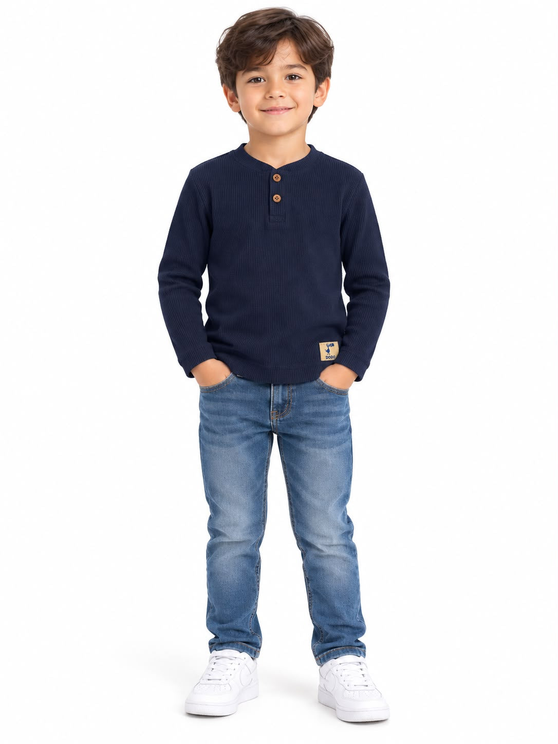 Playera niño manga larga azul marino 💙