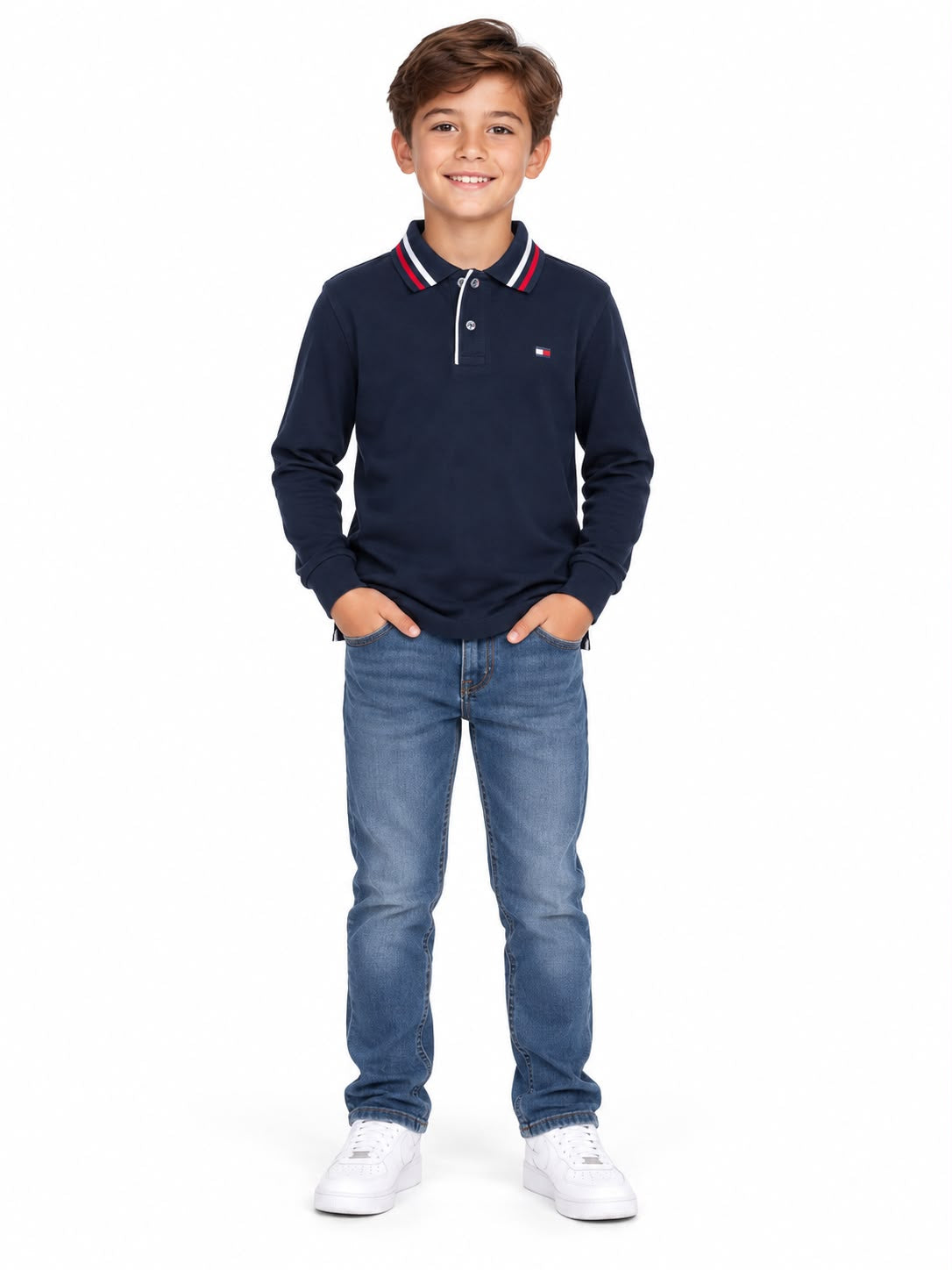 Playera niño tipo polo manga larga azul marino 💙