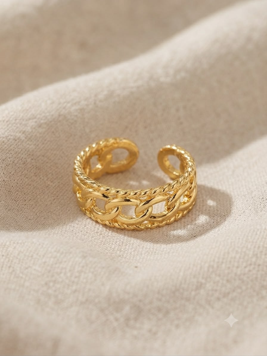 Anillo dama dorado diseño de cadenas entrelazadas ✨💍