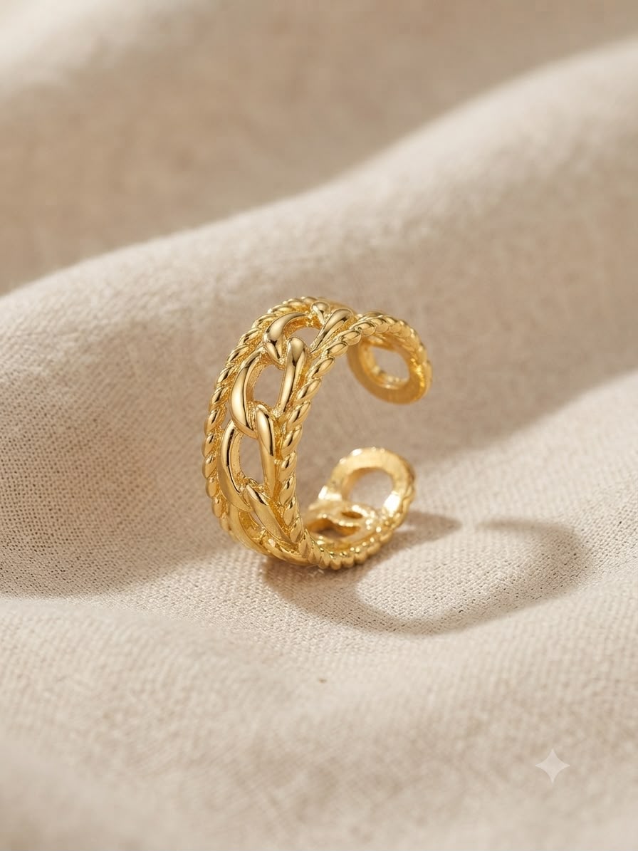Anillo dama dorado diseño de cadenas entrelazadas ✨💍