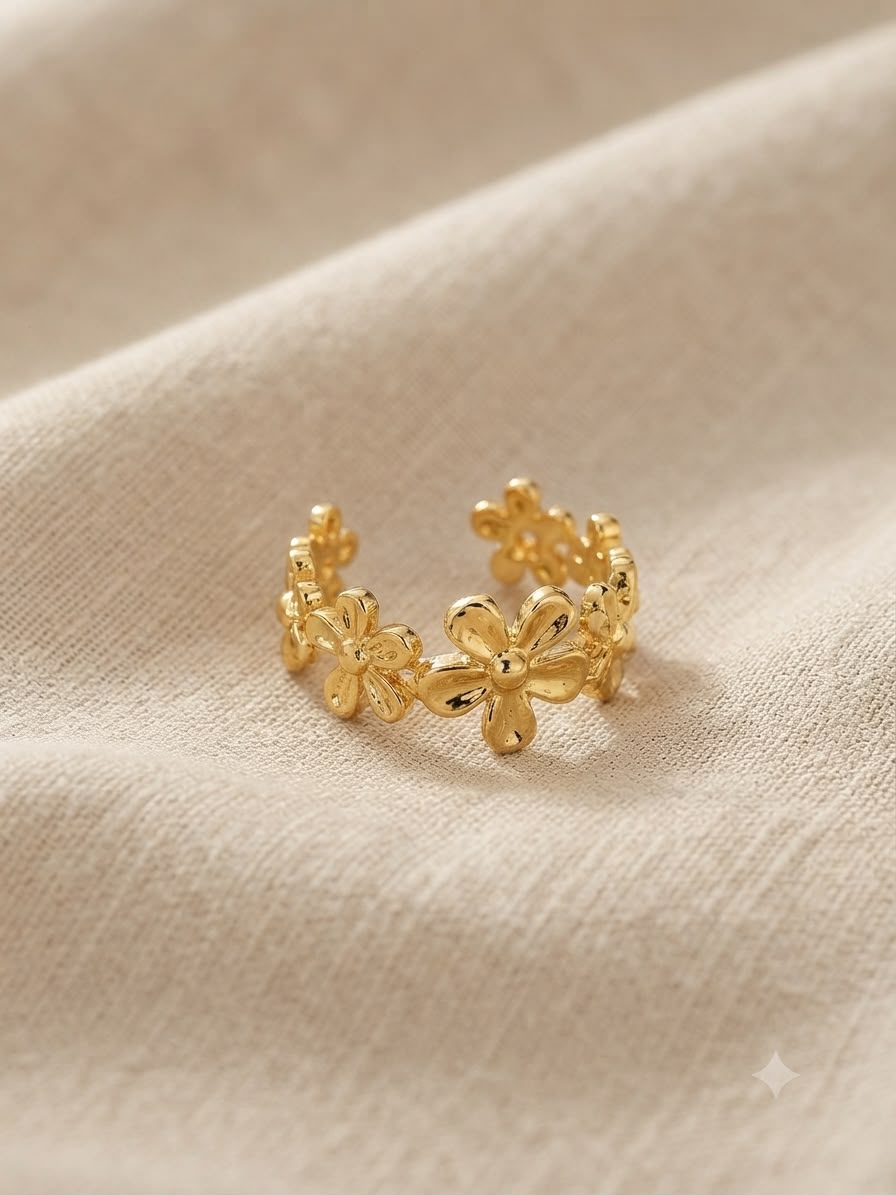 Anillo dama dorado diseño floral 🌼✨