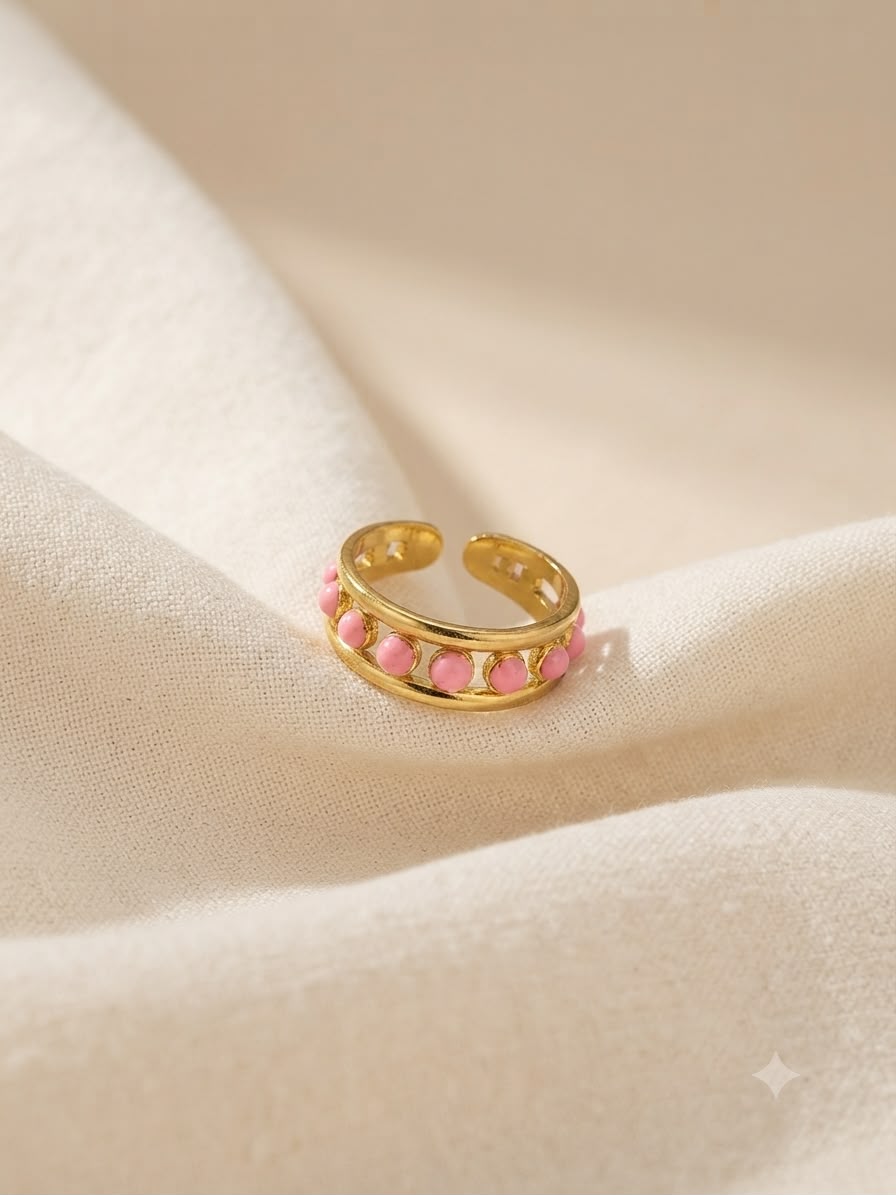 Anillo dama dorado con detalles rosa 💗✨