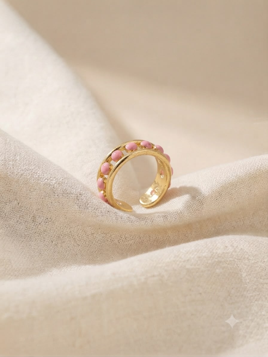 Anillo dama dorado con detalles rosa 💗✨