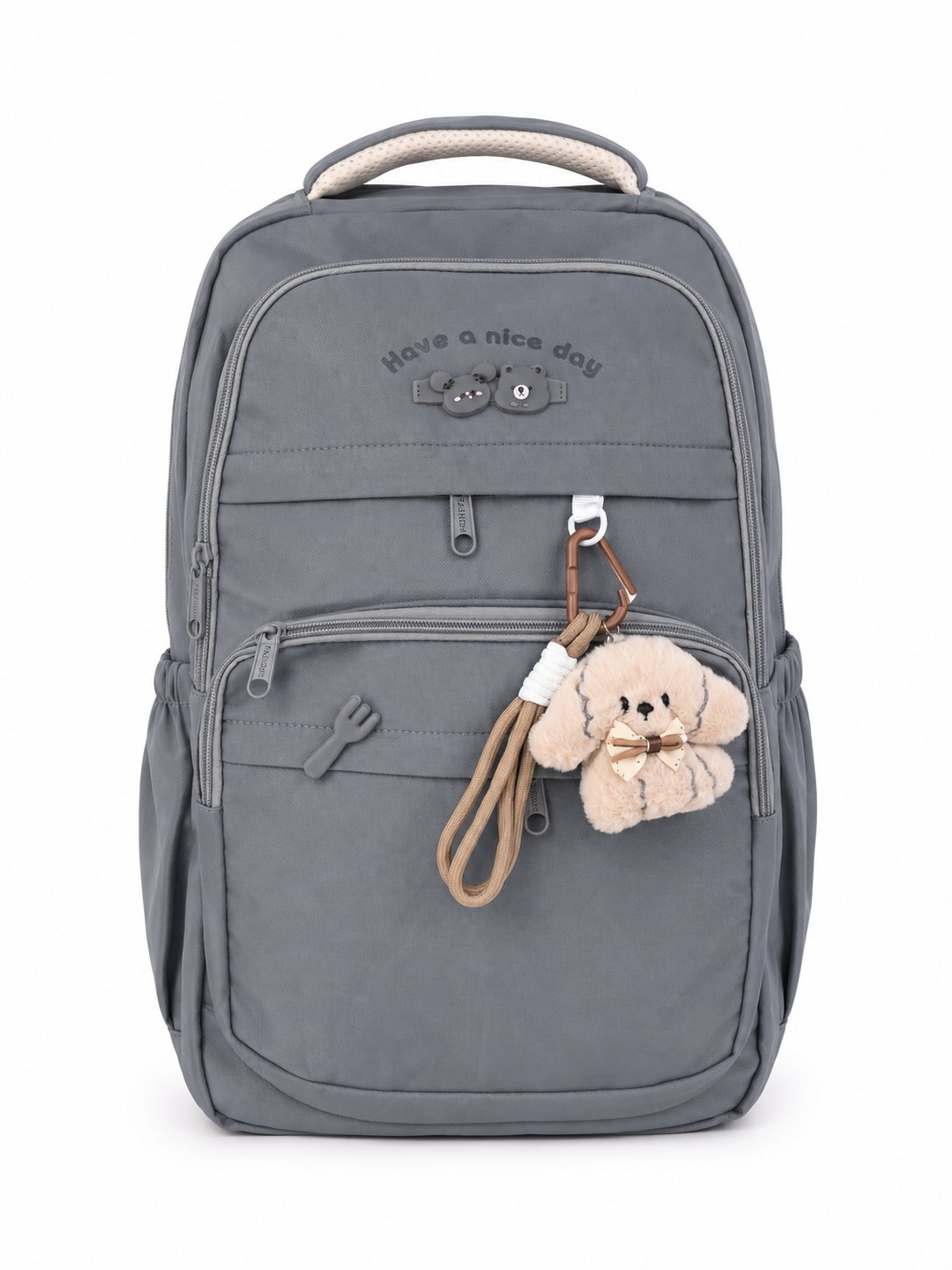 🎒 Mochila juvenil gris con llavero