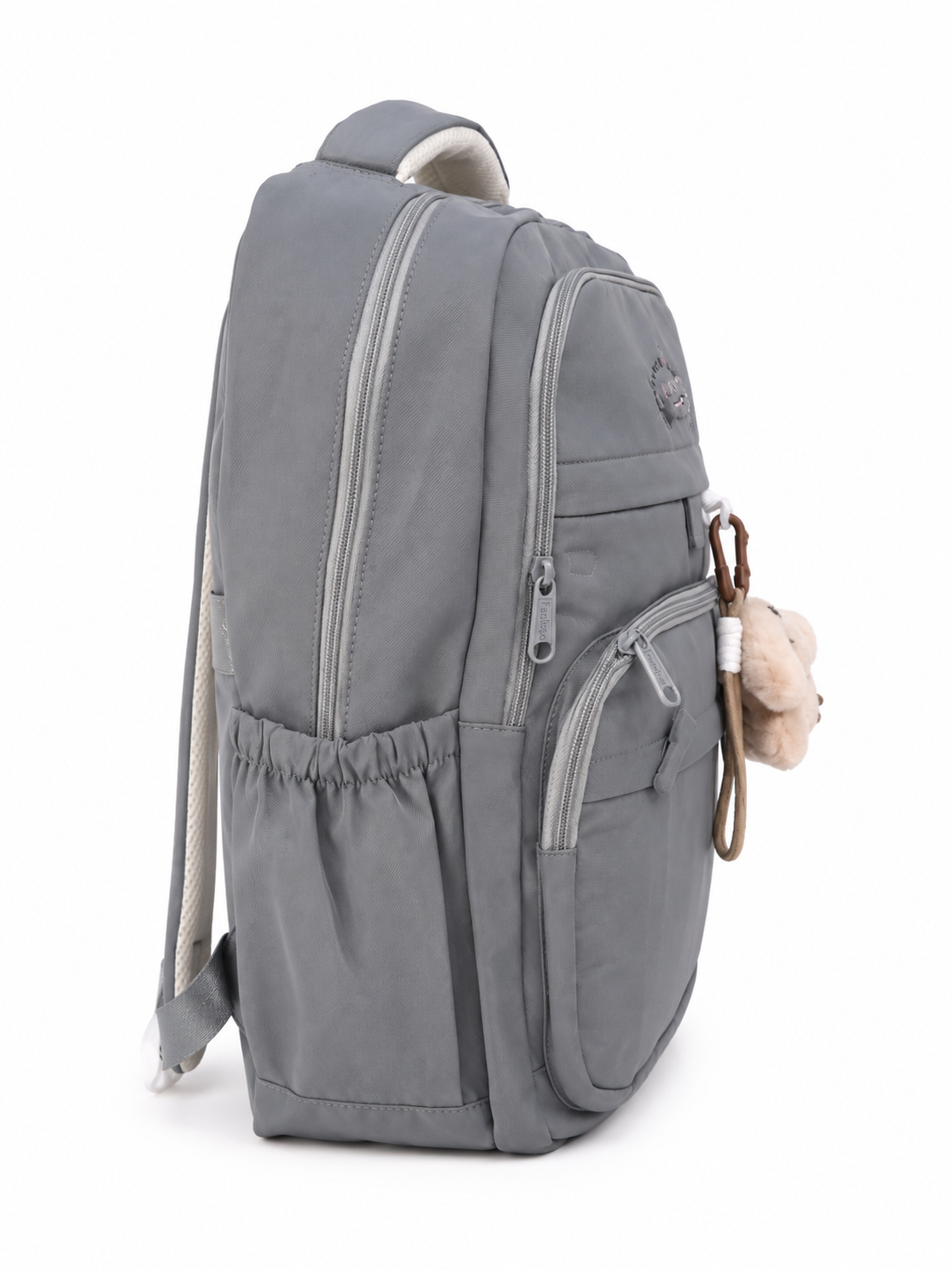 🎒 Mochila juvenil gris con llavero