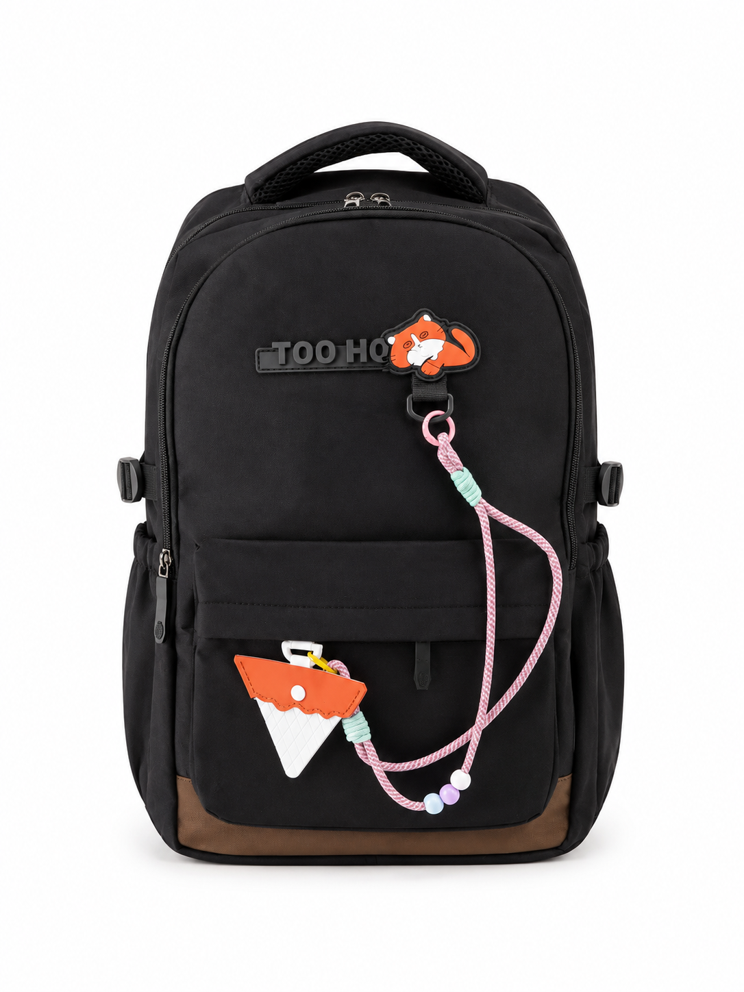 🎒 Mochila juvenil negra con lindos detalles