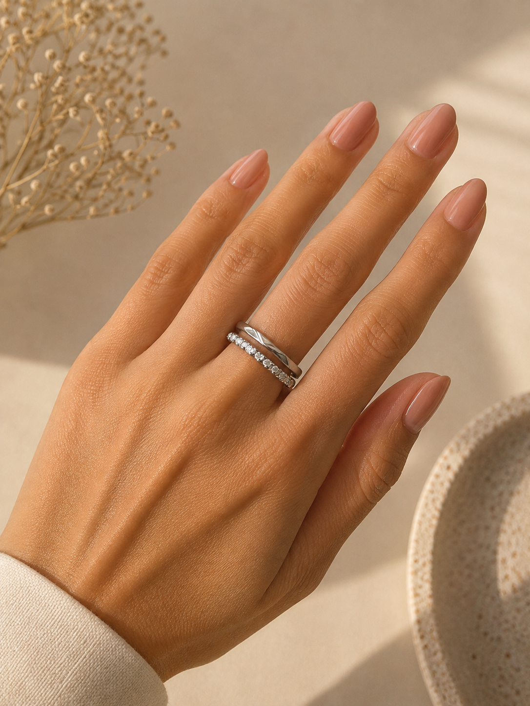 Anillo Dama plateado doble diseño elegante