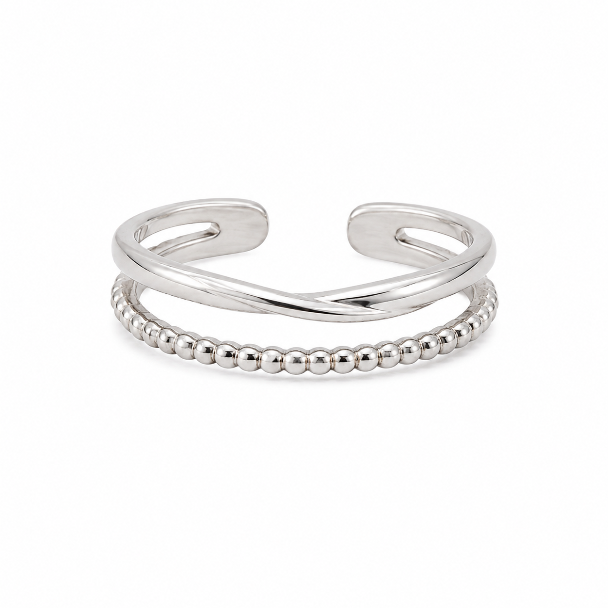 Anillo Dama plateado doble diseño elegante