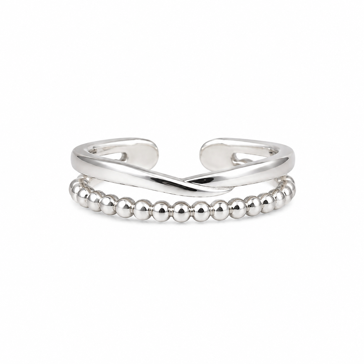 Anillo Dama plateado doble diseño elegante