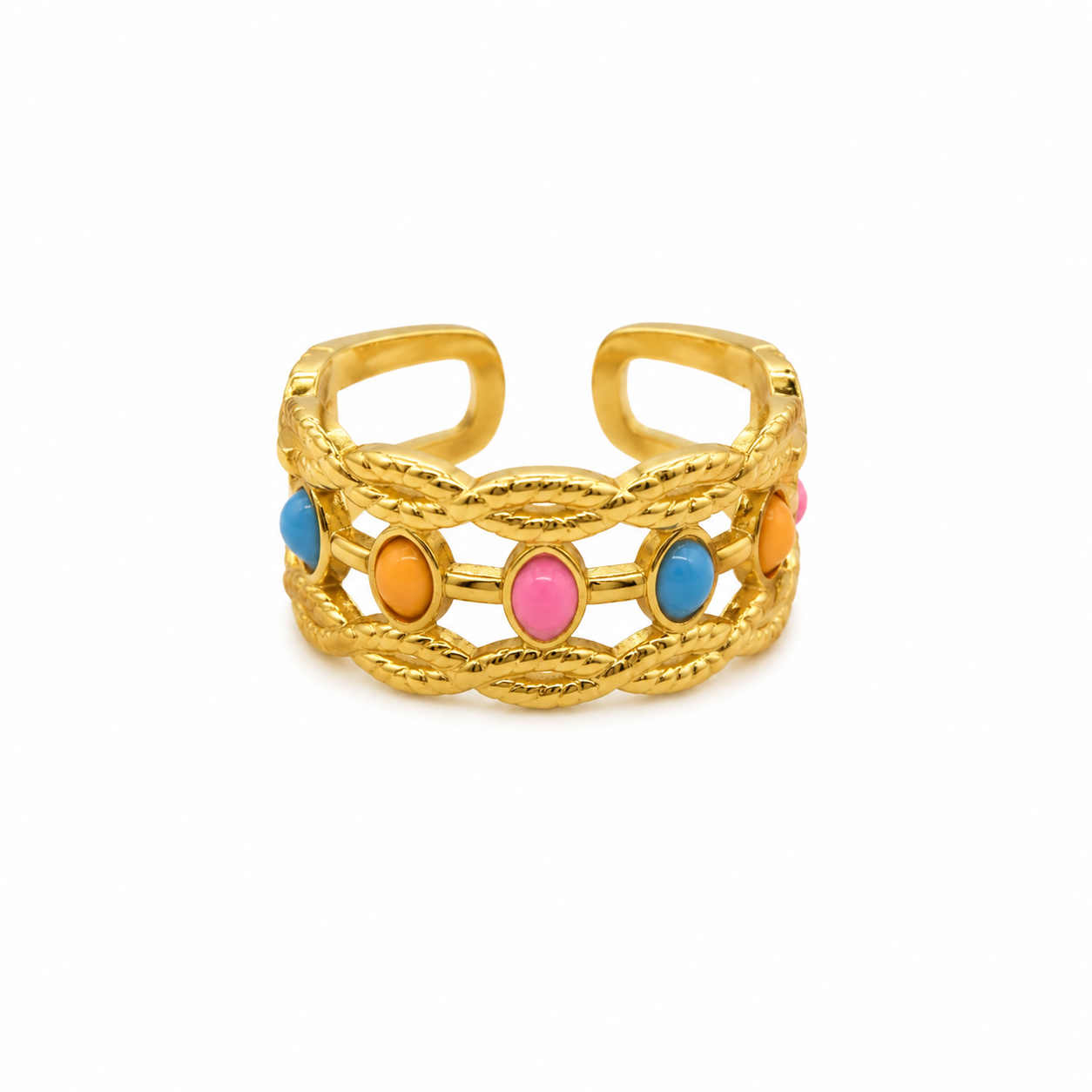 Anillo Dama dorado con detalles multicolor