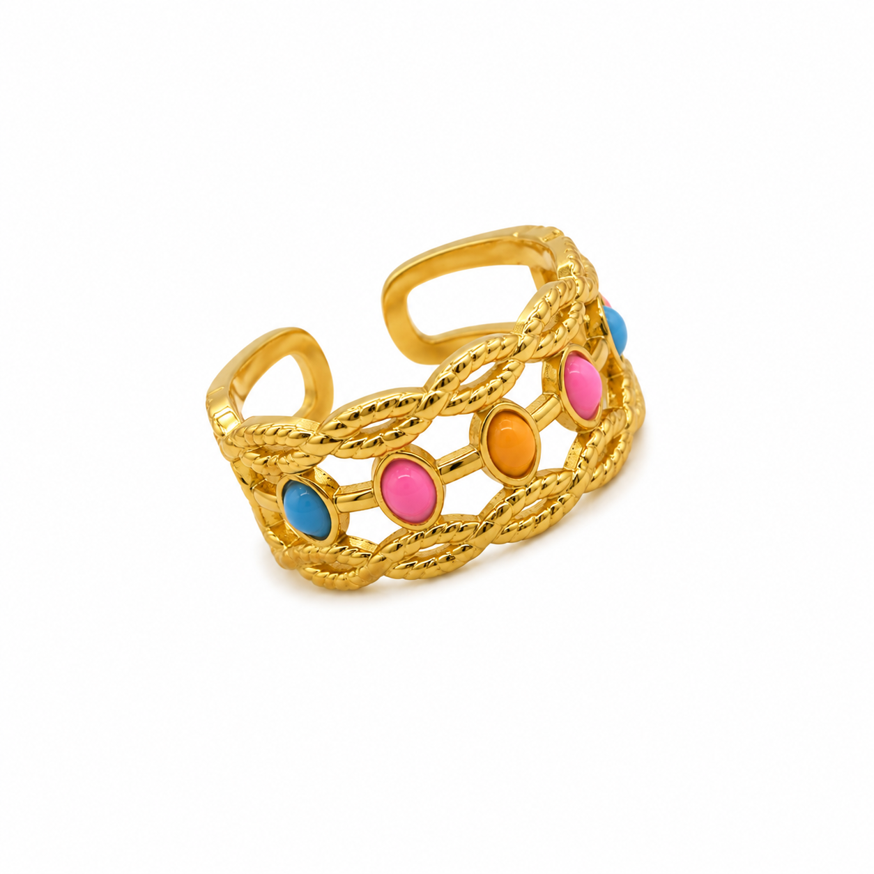 Anillo Dama dorado con detalles multicolor