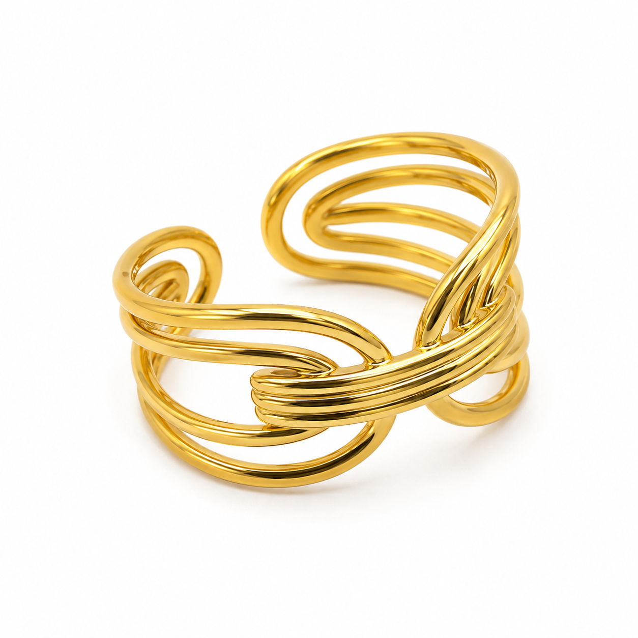 Anillo Dama dorado diseño entrelazado