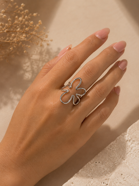 Anillo Dama plateado con flor 🌺