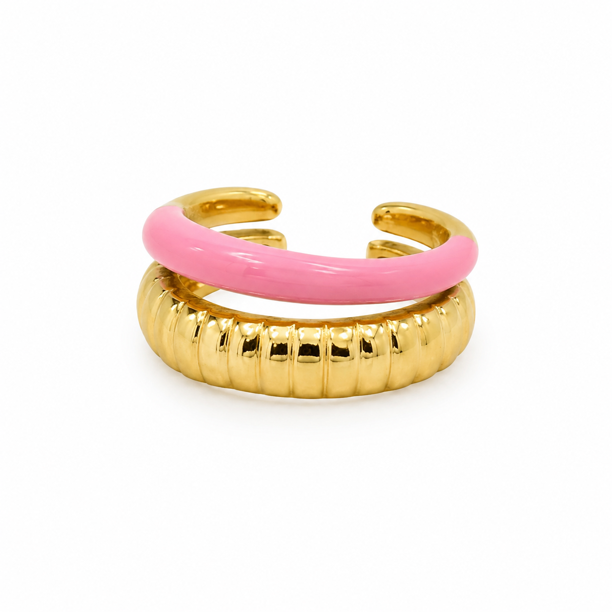 Anillo dama dorado con detalle rosa 🩷