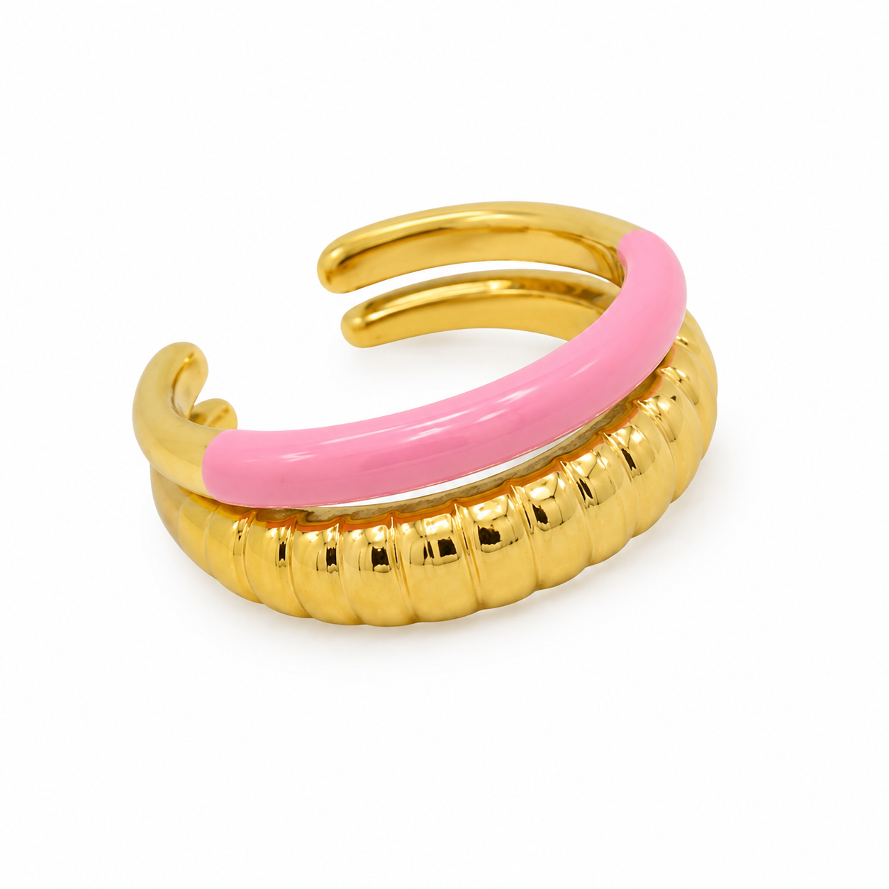 Anillo dama dorado con detalle rosa 🩷