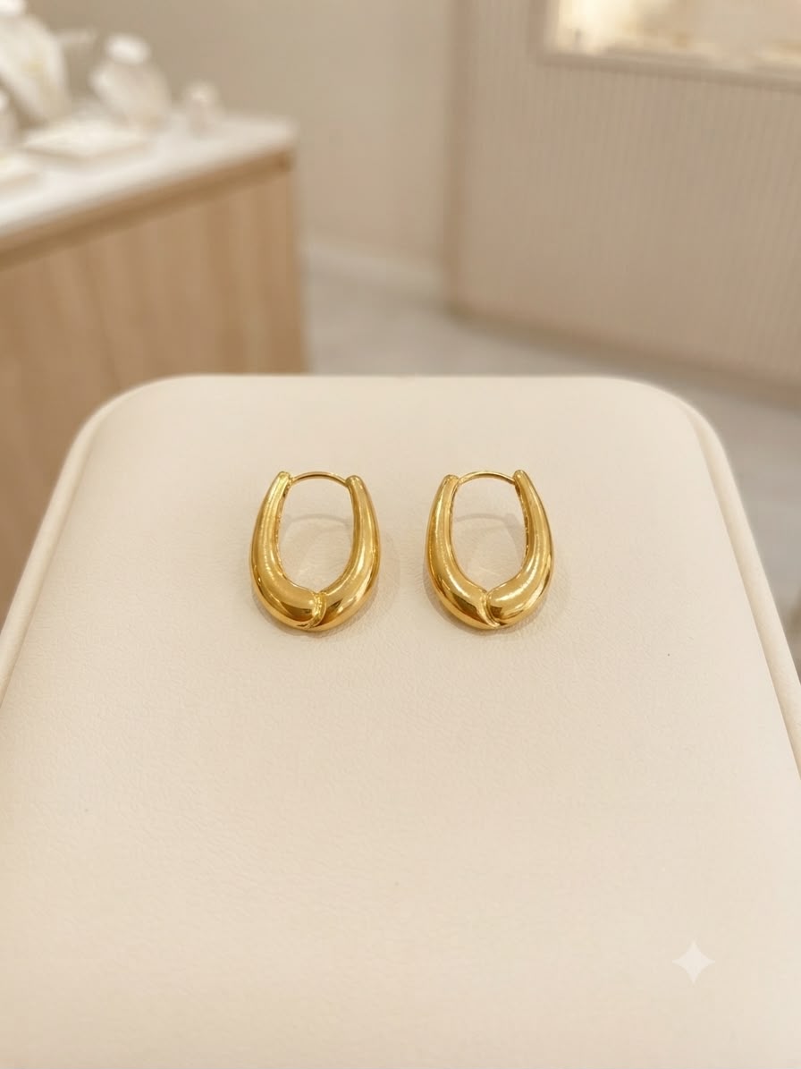 Aretes Arracadas Ovaladas Doradas