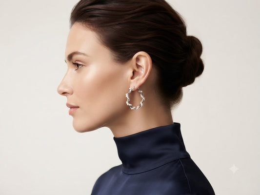 Aretes Arracadas Plateadas con Perlas – Diseño Trenzado Elegante