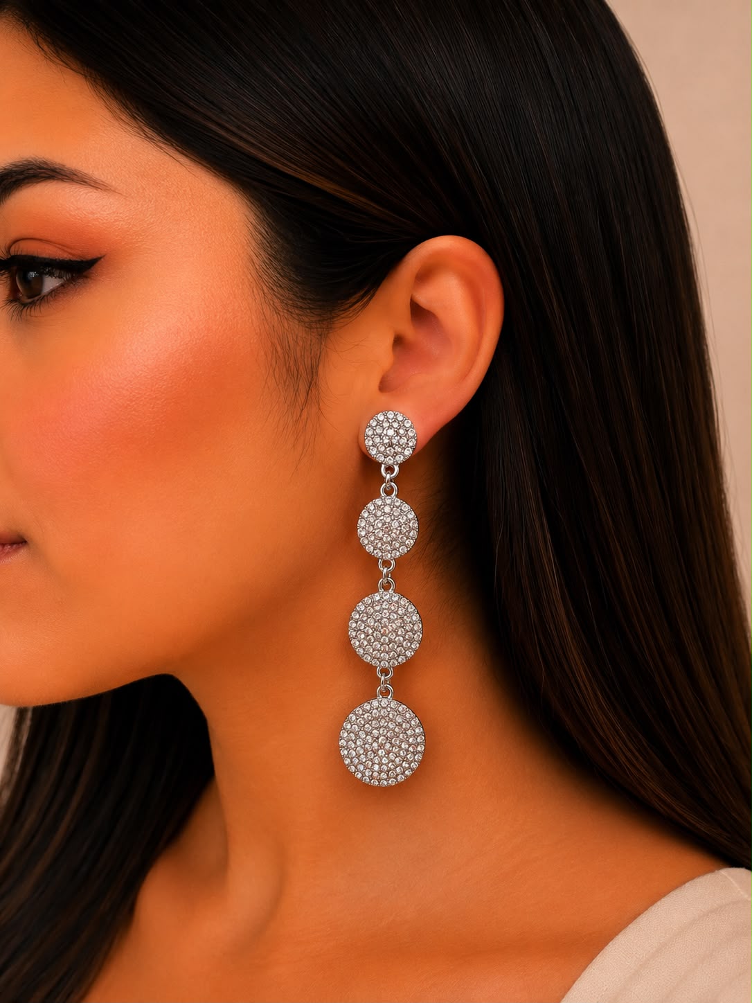 Aretes Largos de Cristales Circulares – Elegancia Radiante