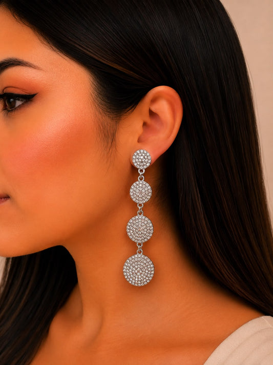 Aretes Largos de Cristales Circulares – Elegancia Radiante
