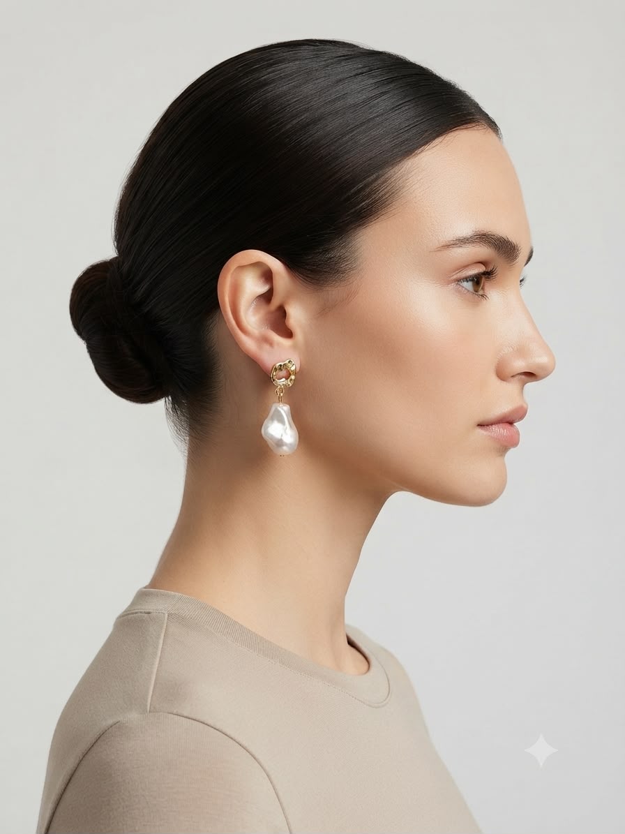 Aretes Perla Barroca con Detalle Dorado – Elegancia Orgánica