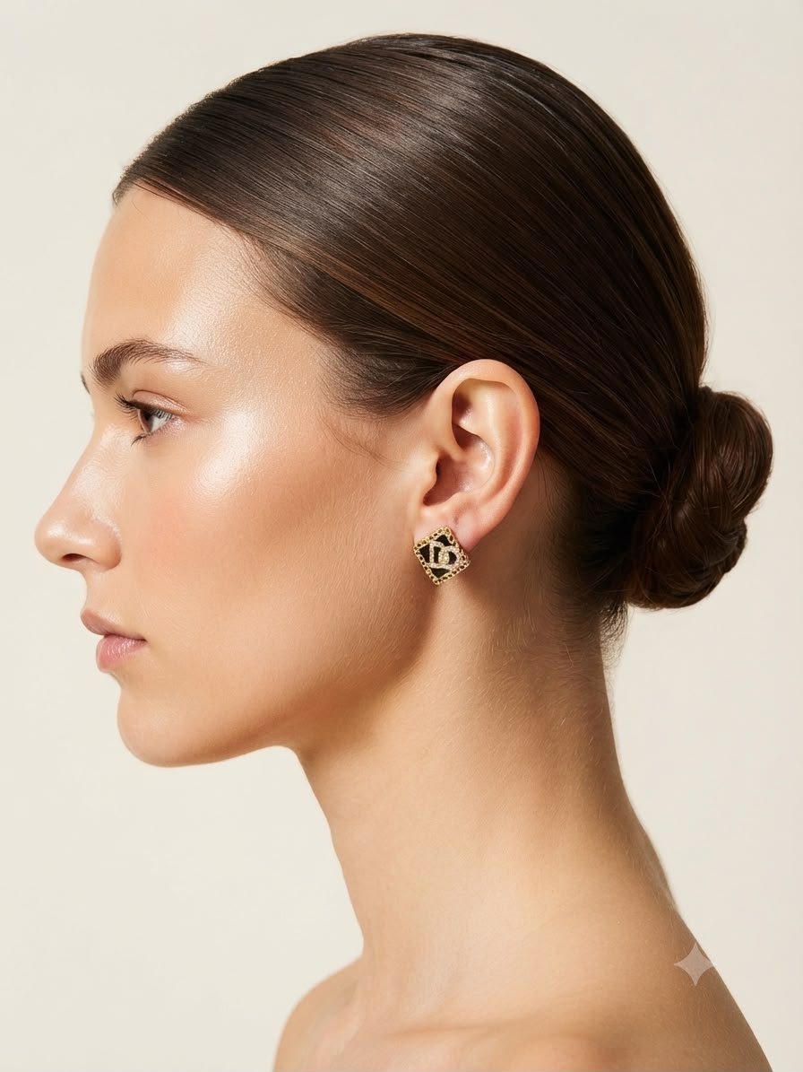 Aretes Cuadrados Elegancia Noir – Dorado con Cristales