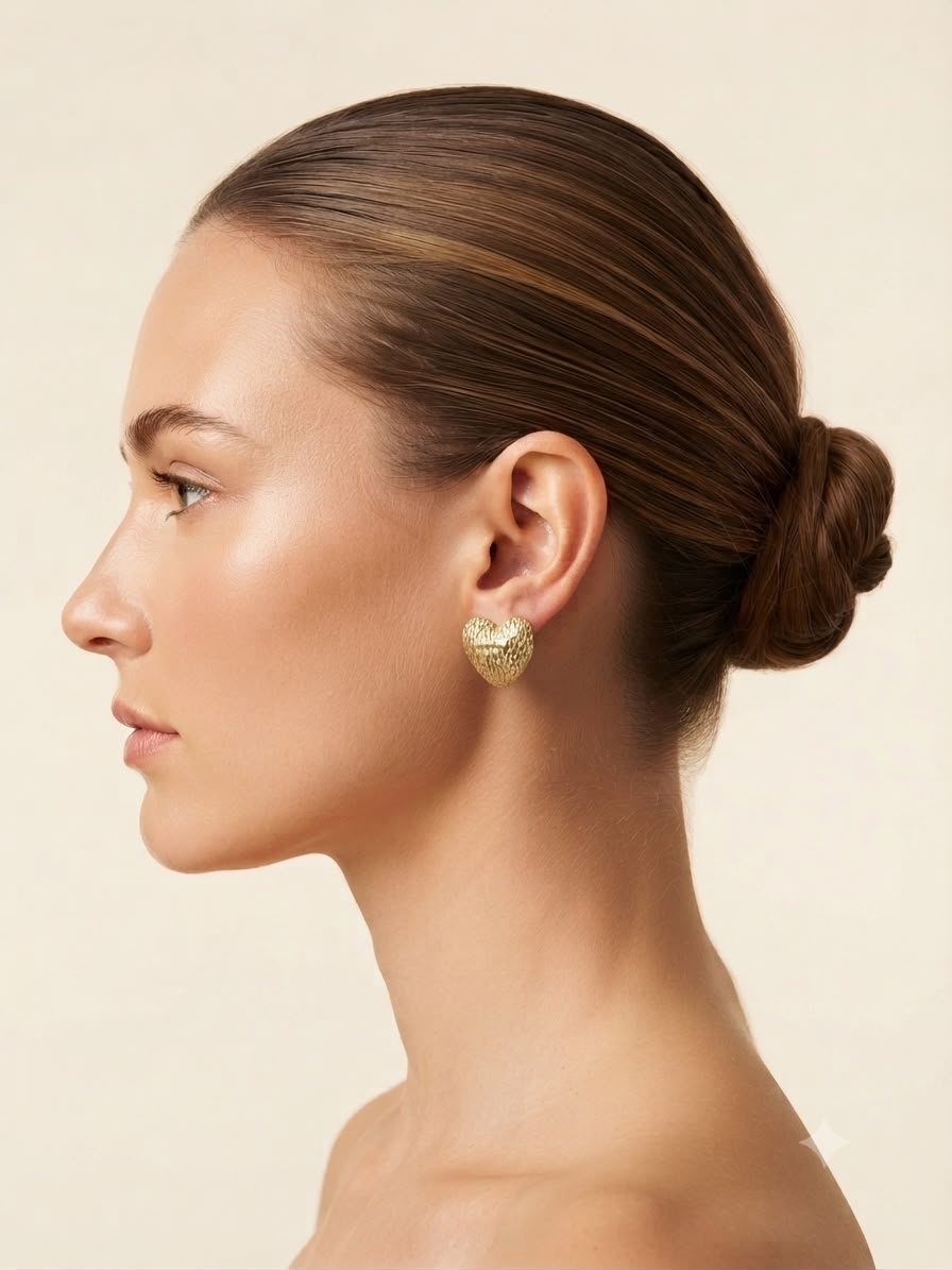 Aretes Corazón Texturizado – Dorado Clásico