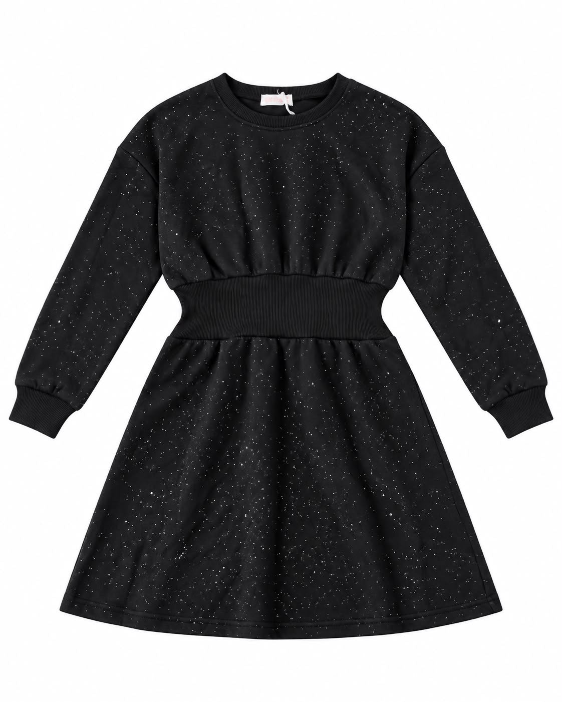 Vestido niña negro con brillos, manga larga y cintura marcada ✨🖤