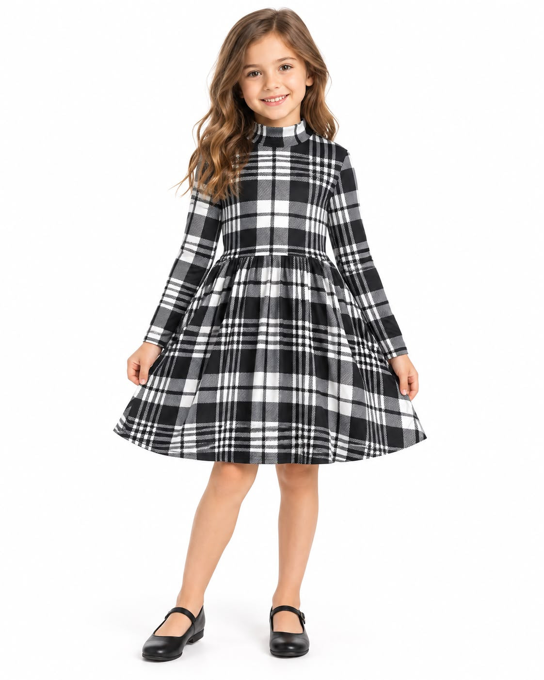 Vestido niña a cuadros blanco y negro con manga larga 🖤🤍