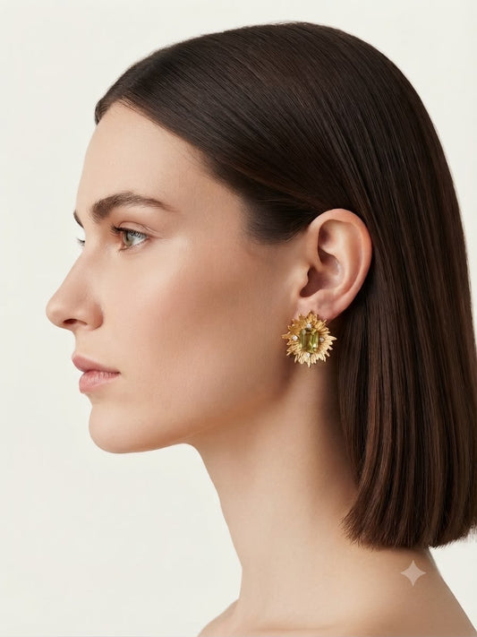 Aretes Sol Dorado con Cristal Champagne
