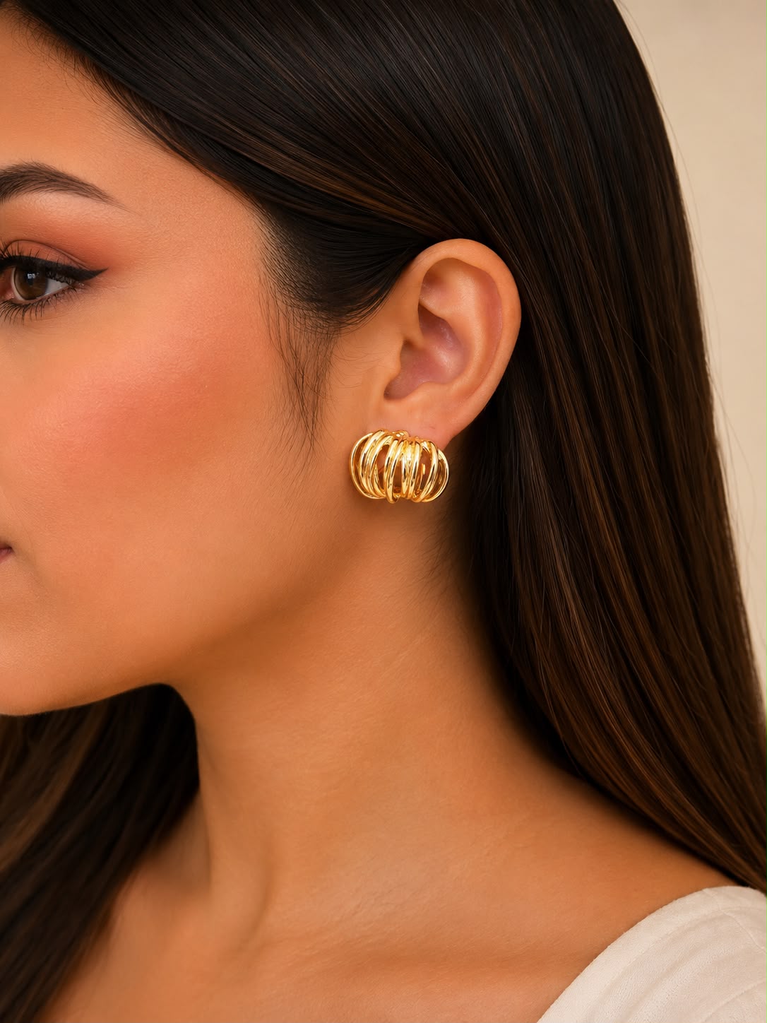 Aretes Multiaros Entrelazados – Dorado Brillante
