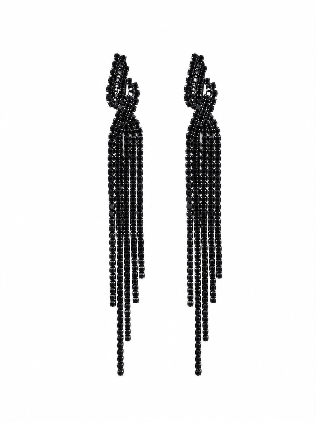 Aretes Lazo con Flecos de Cristales Negros – Elegancia Nocturna