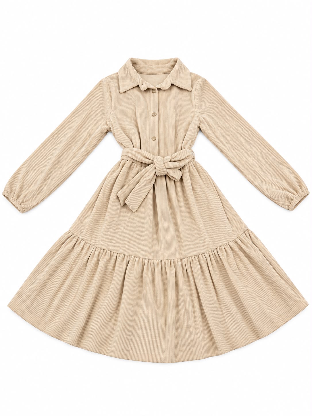 Vestido niña beige con cinturón de lazo 🤎✨