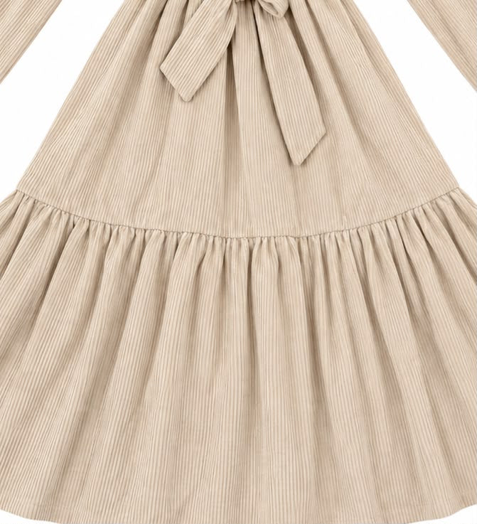 Vestido niña beige con cinturón de lazo 🤎✨