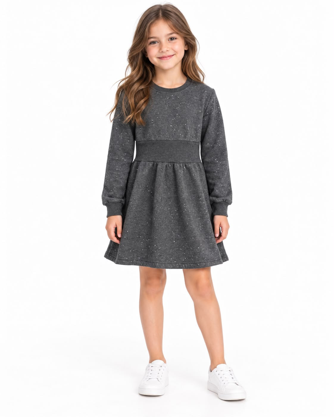 Vestido niña gris con detalles brillantes ✨🩶