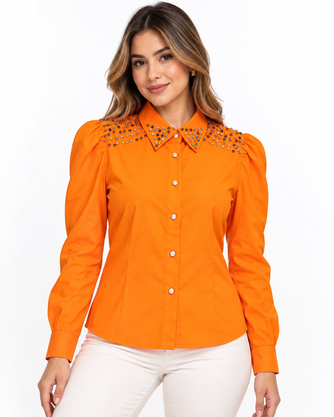 Blusa dama naranja con pedrería ✨🧡