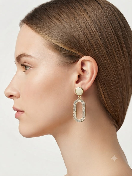 Aretes Colgantes Dorados con Nácar y Cristales