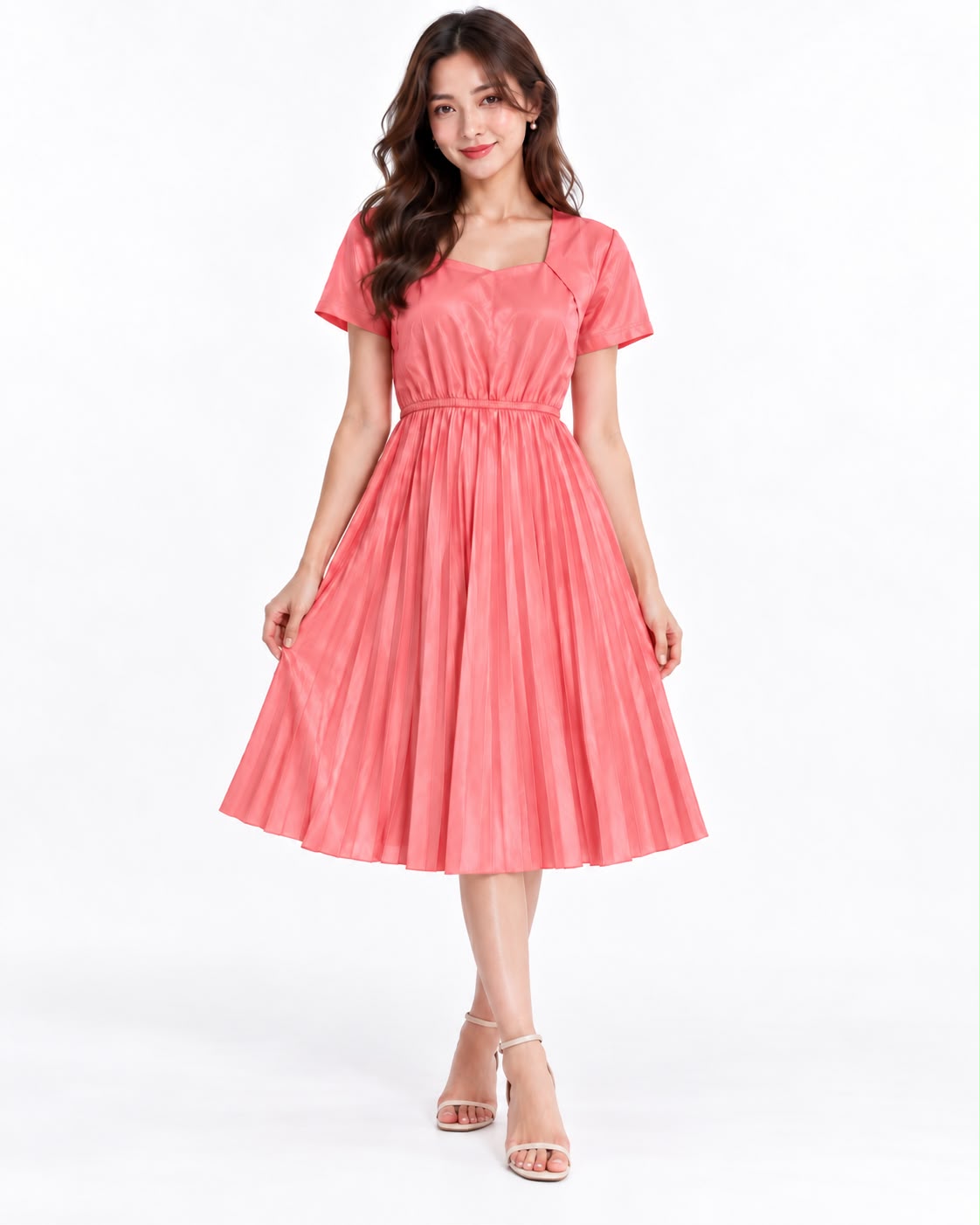 Vestido dama rosa con falda plisada 💗✨