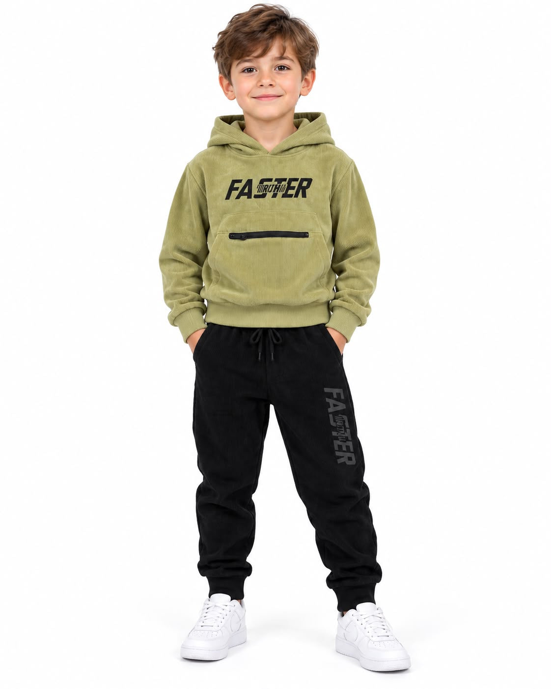 Set niño sudadera con capucha y pantalón jogger 💚🖤