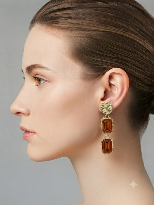 Aretes Colgantes Dorados con Cristales Ámbar