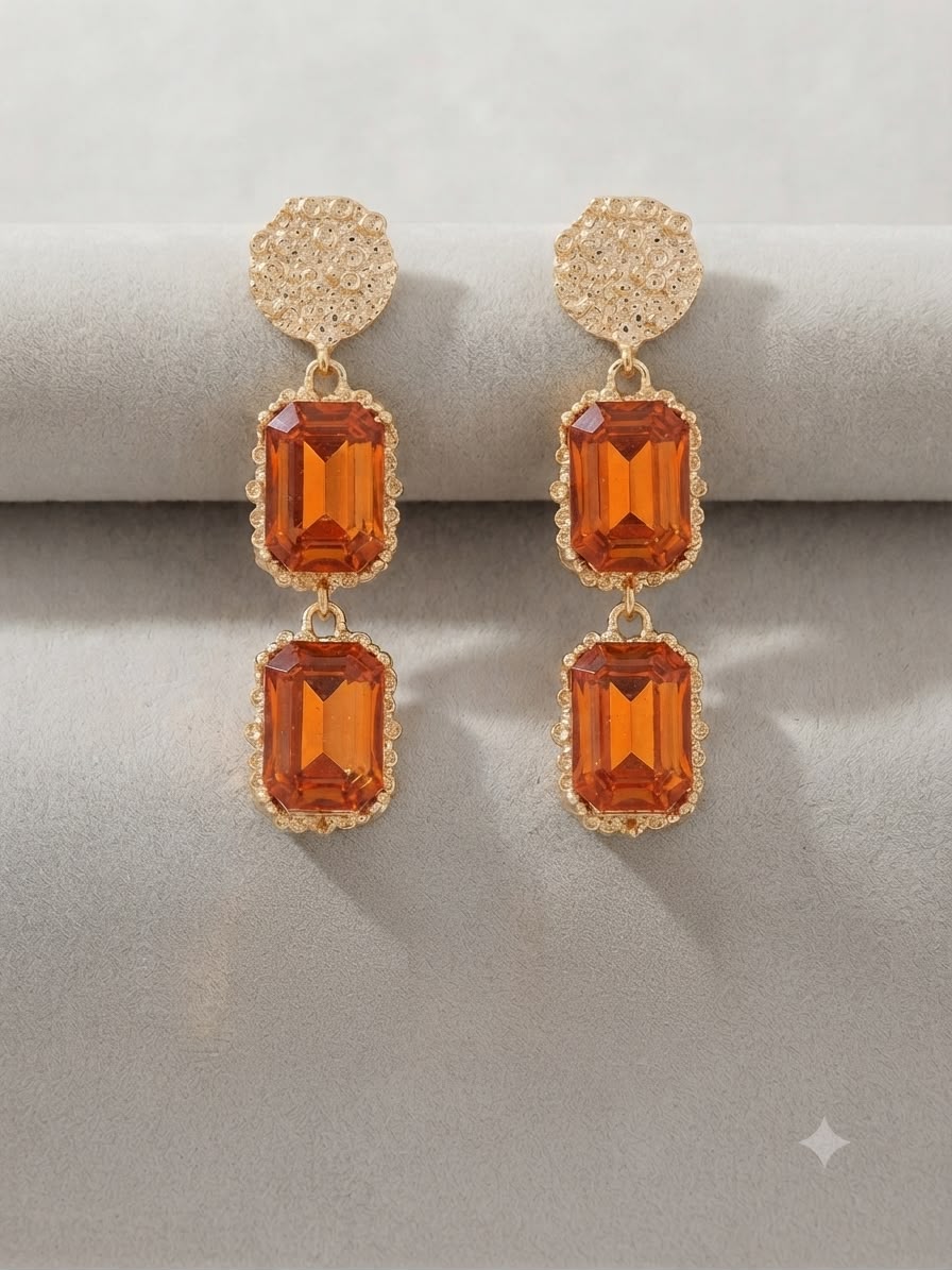 Aretes Colgantes Dorados con Cristales Ámbar
